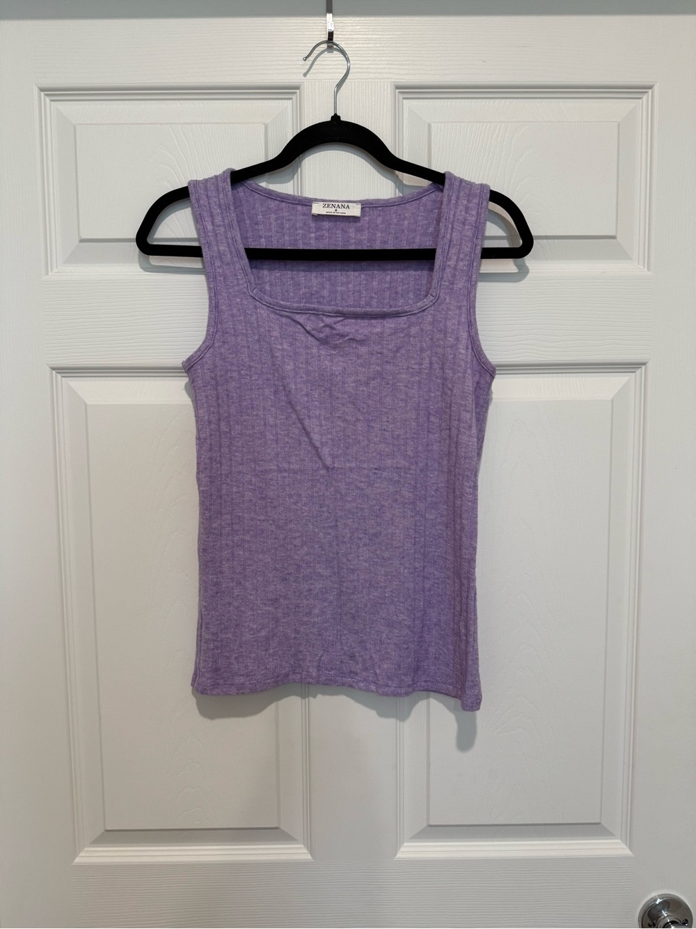 Zenana Lavender Ribbed Tank Top - Sleeveless Square Neck